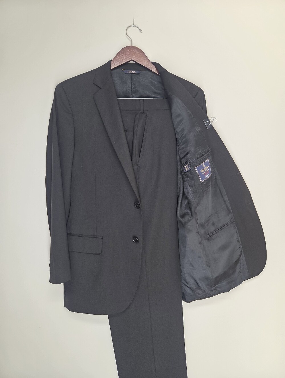Brooks Brothers 1818 Fitzgerald Suit Mens 41R 35W Black Full Canvas Wool USA